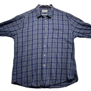 Barbour Mens Plaid Flannel Button Up Shirt Size XXL Blue Classic Country Casual
